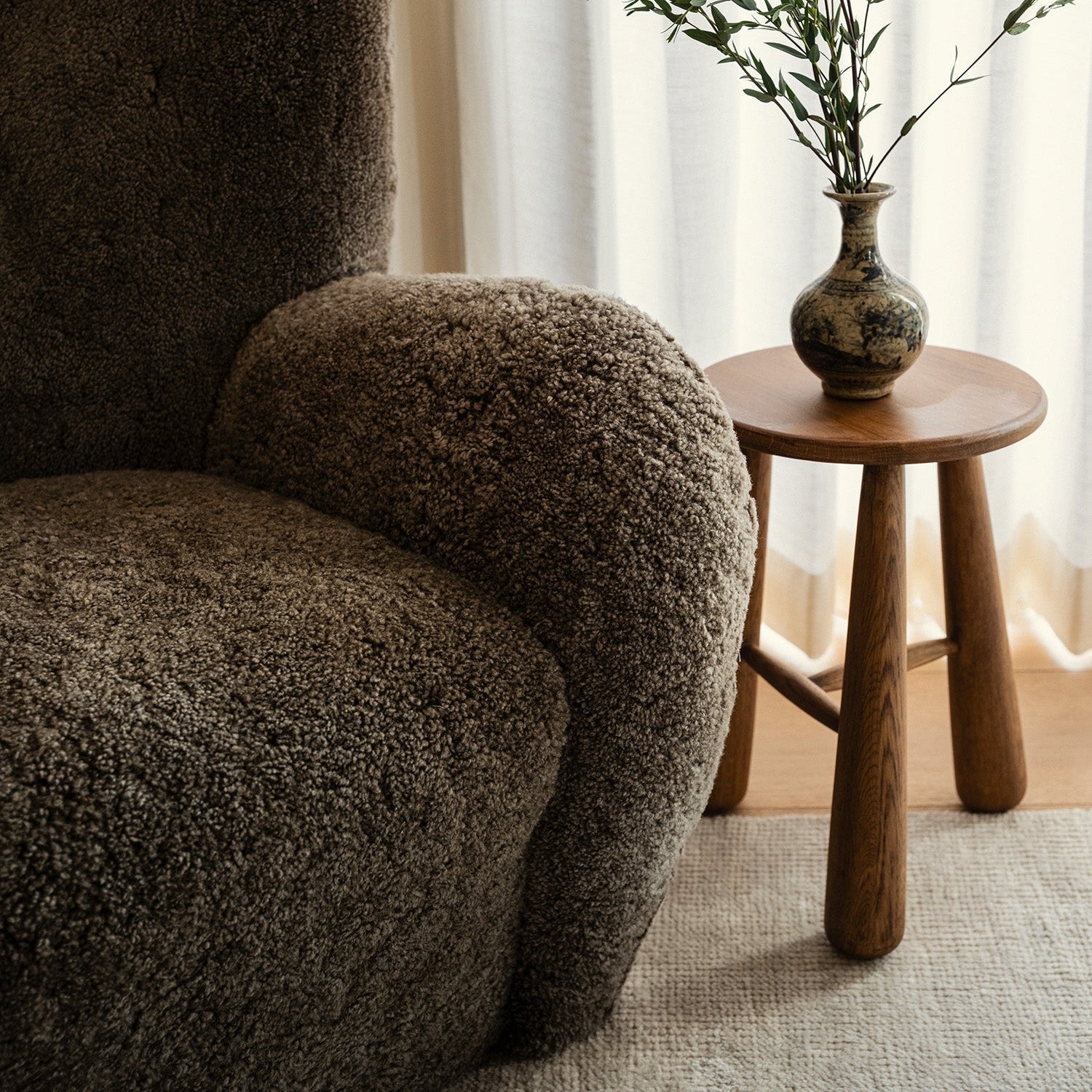 Fauteuil Lounge - Peau de mouton de Nouvelle-Zélande taupe