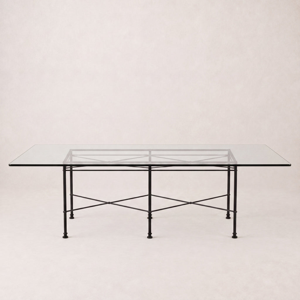 Table de bar d'extérieur - Structure en fer noir, plateau en verre