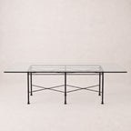 Table de bar d'extérieur - Structure en fer noir, plateau en verre