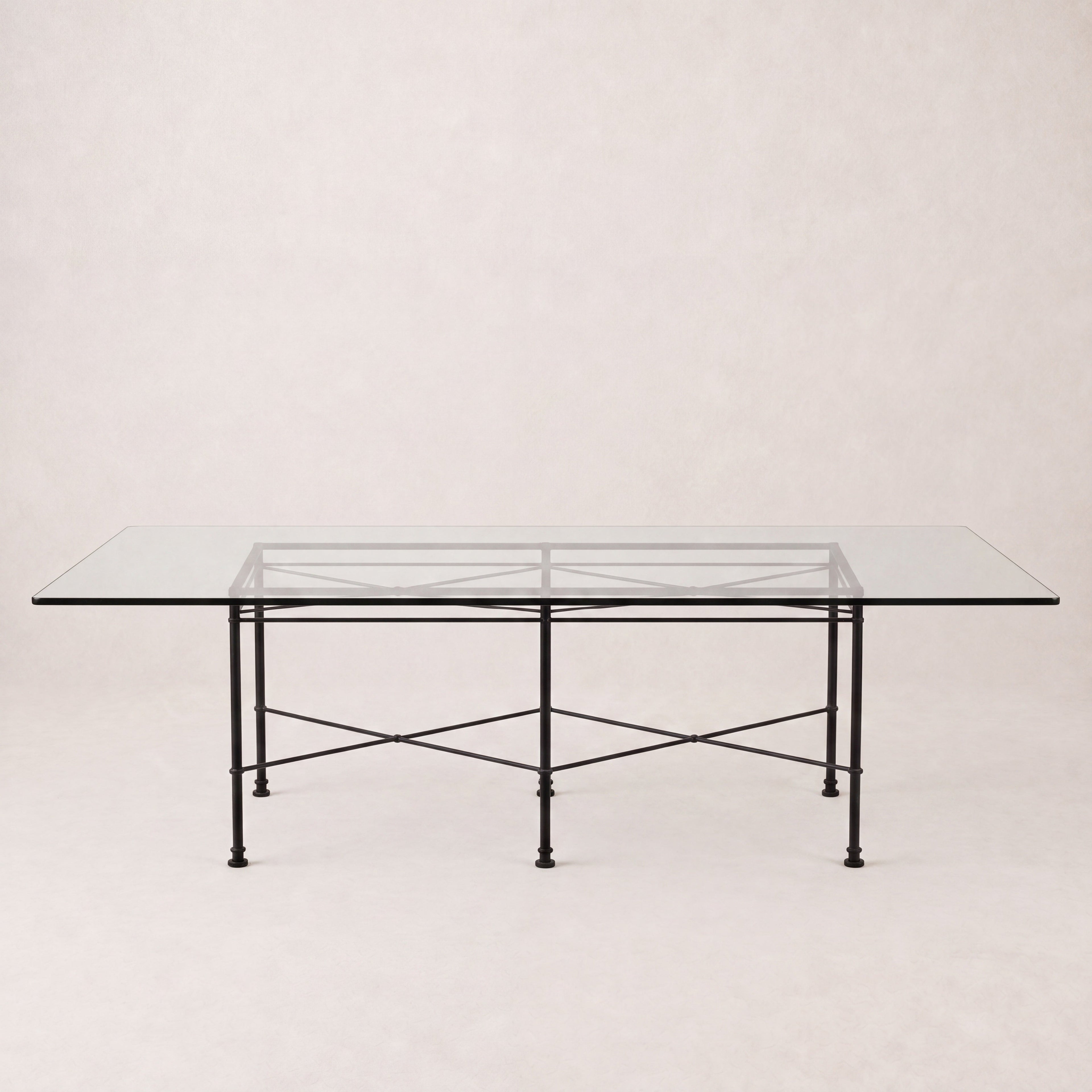 Table de bar d'extérieur - Structure en fer noir, plateau en verre