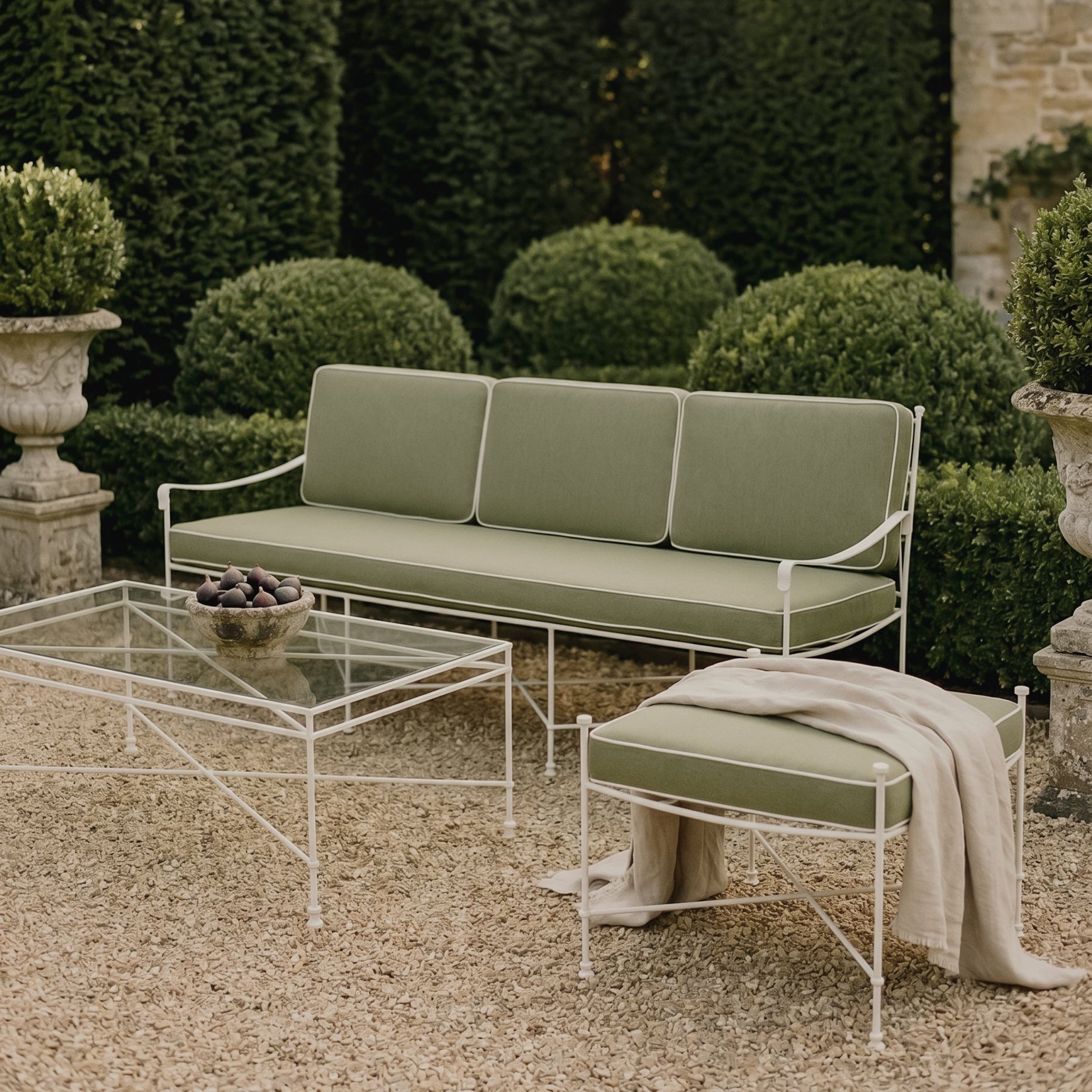 Table basse rectangulaire en verre d'extérieur - Cadre en fer blanc