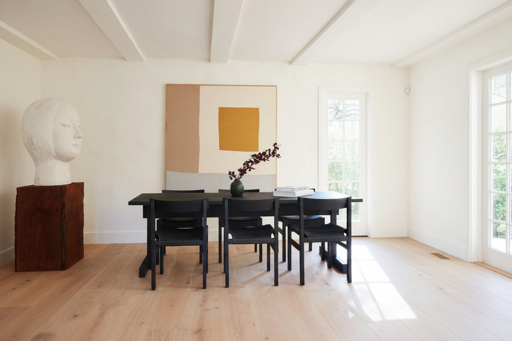 Chaise de salle à manger - Assise en cuir épais, piètement noir fait main