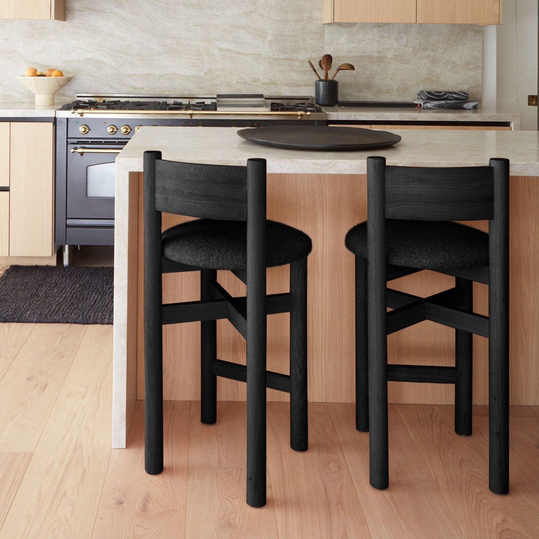 Tabouret de comptoir - Siège rembourré, structure en chêne noir