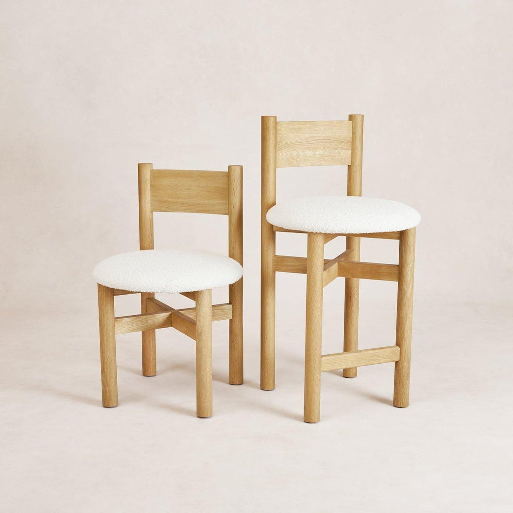 Tabouret de comptoir - Bouclé blanc et chêne blanc chaud