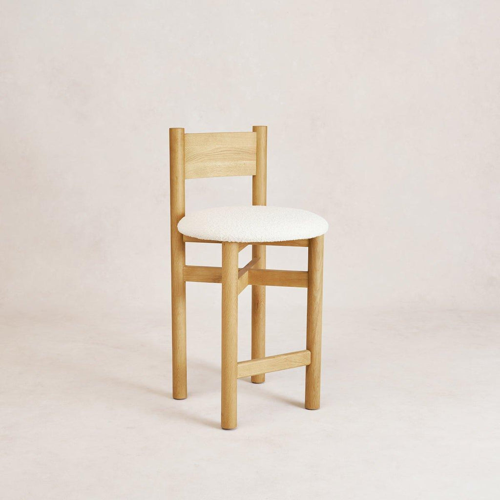 Tabouret de comptoir - Bouclé blanc et chêne blanc chaud