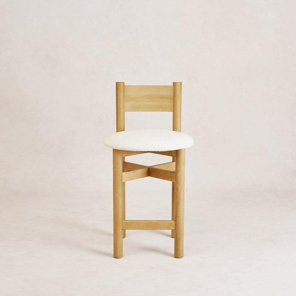 Tabouret de comptoir - Bouclé blanc et chêne blanc chaud
