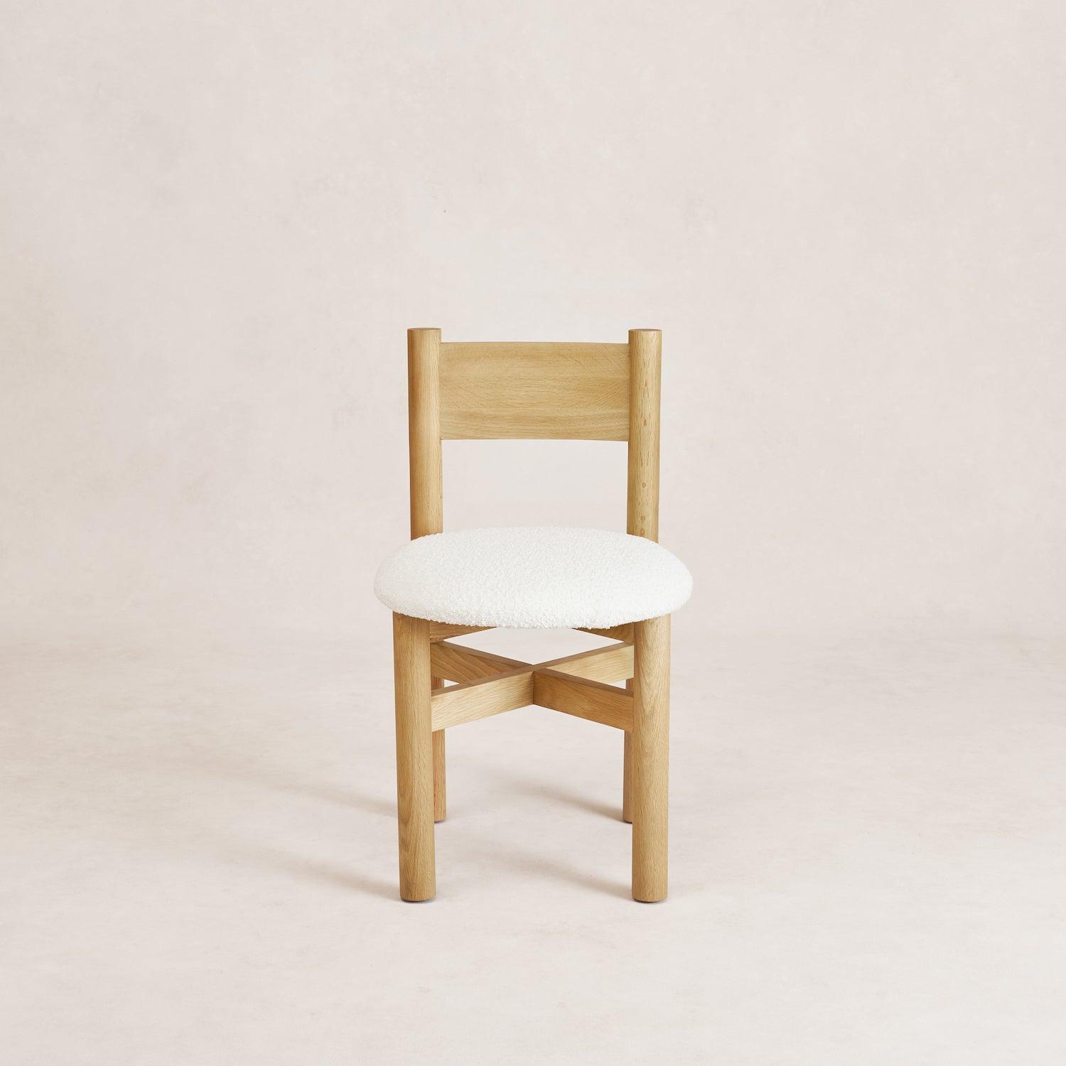 Chaise de salle à manger - Chêne clair Bouclé et Structure en chêne blanc