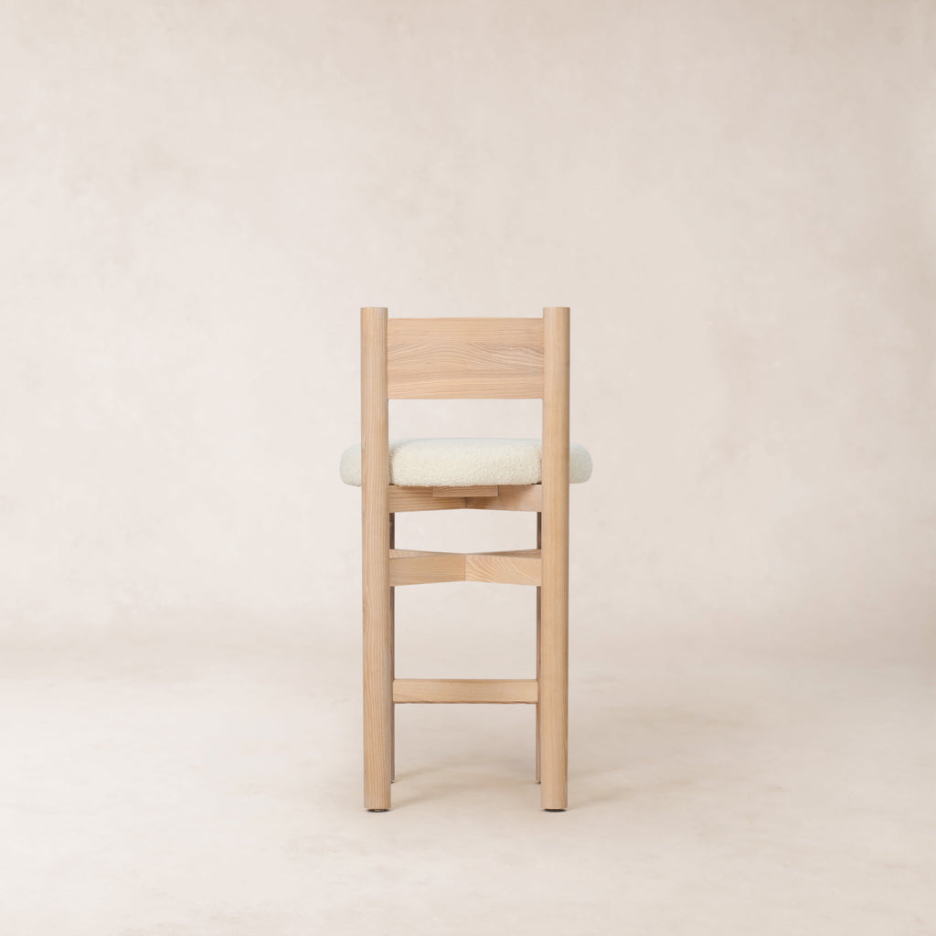 Tabouret de comptoir - Boucle blanc et bois de frêne naturel