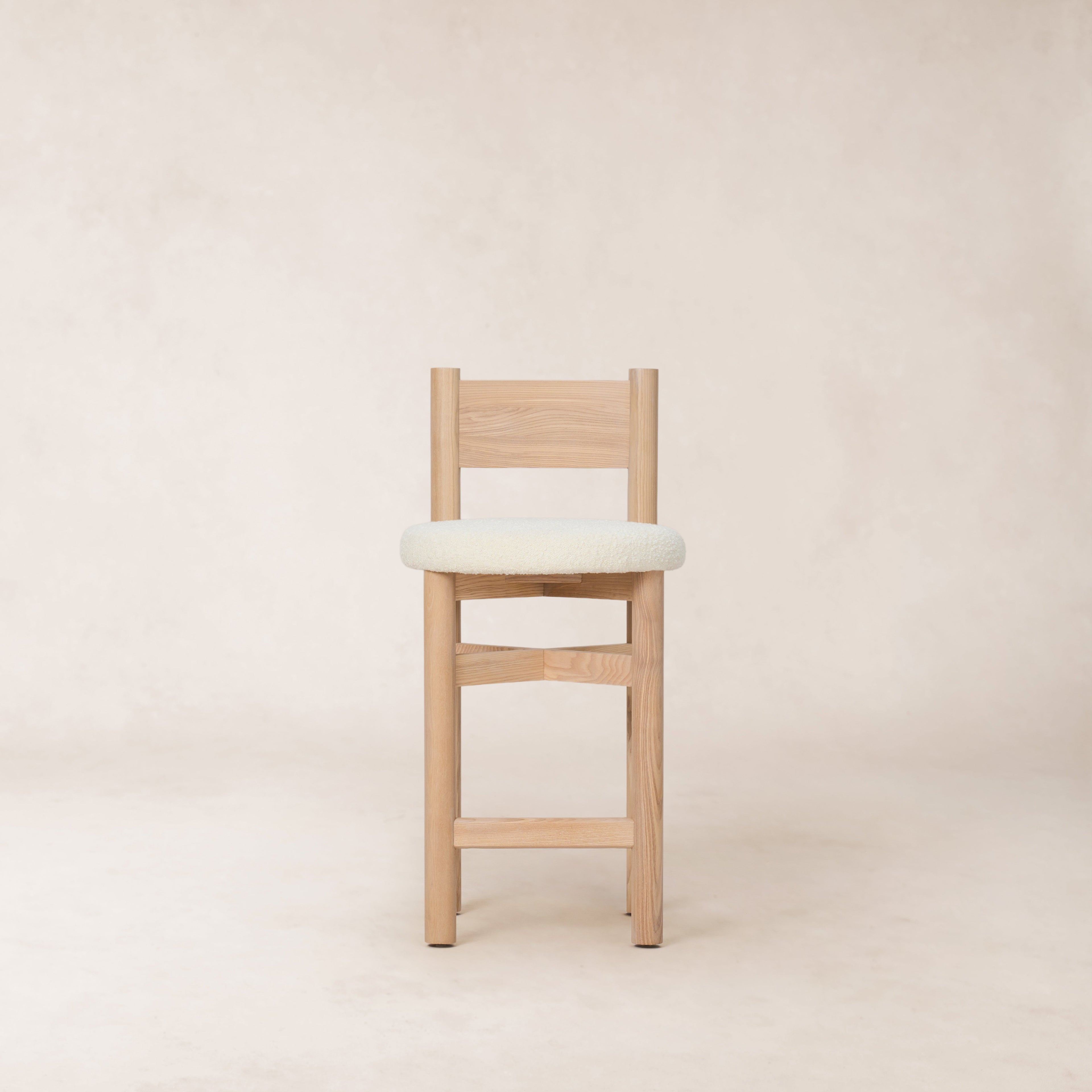 Tabouret de comptoir - Boucle blanc et bois de frêne naturel